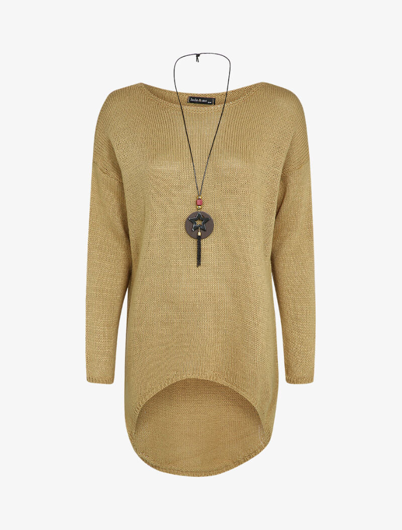Pull loose à dos long et col bateau - Camel - 1
