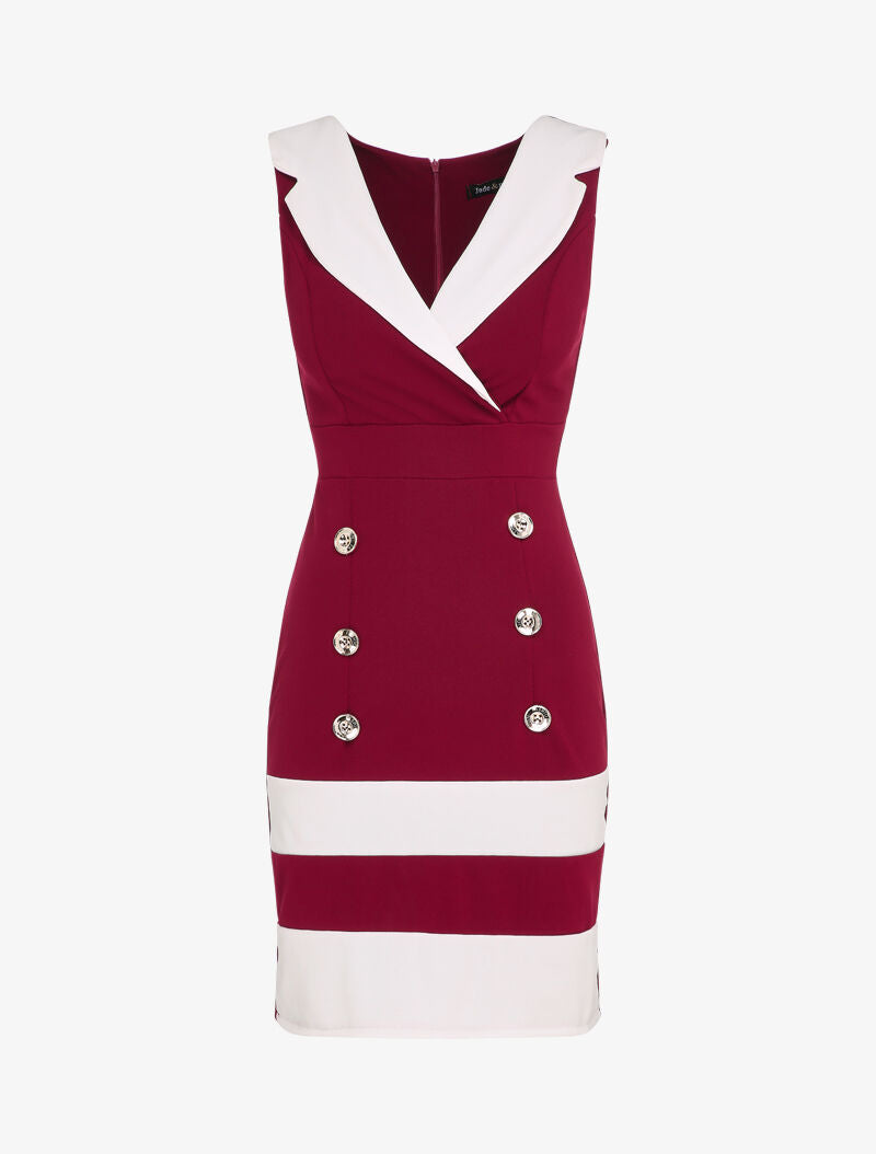 Robe ajustée à col tailleur et boutons décoratifs - Bordeaux - 1