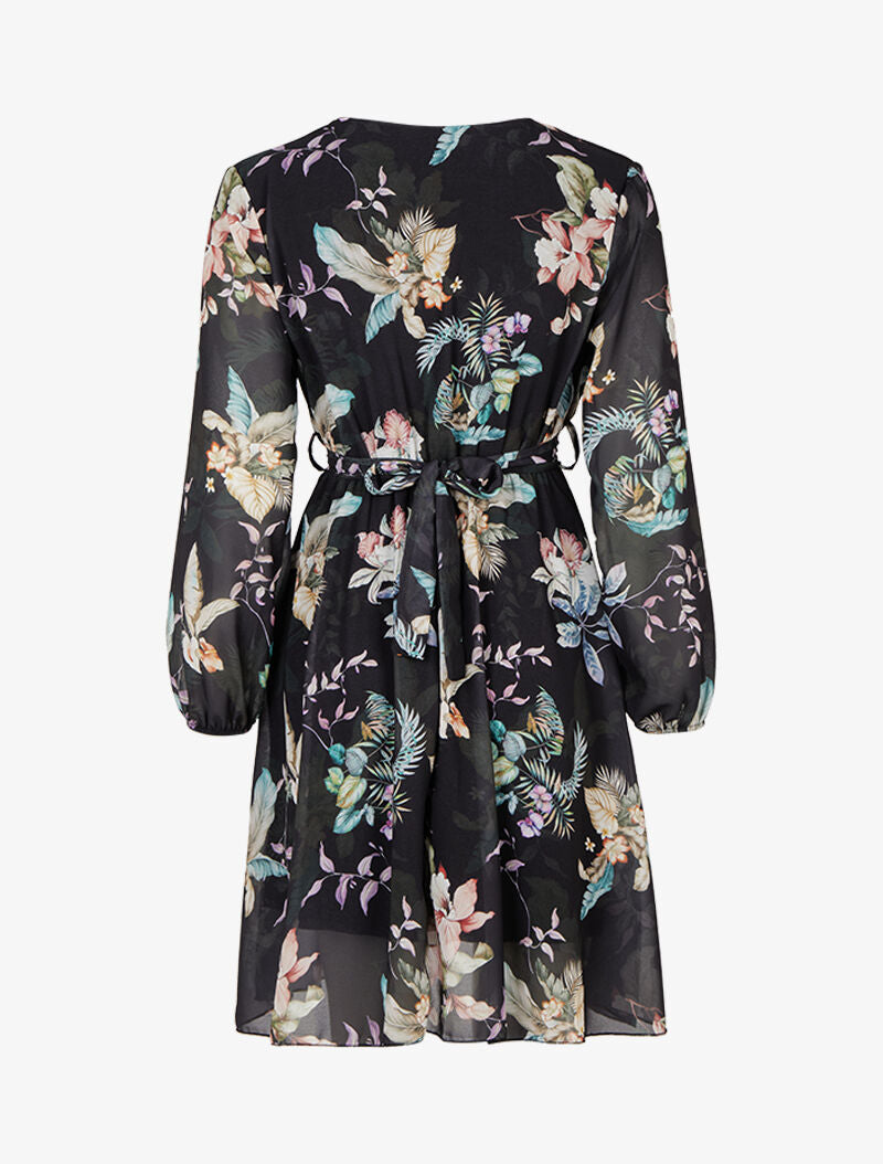 Robe en voile à imprimé fleuri et col cache-coeur - Noir - 2