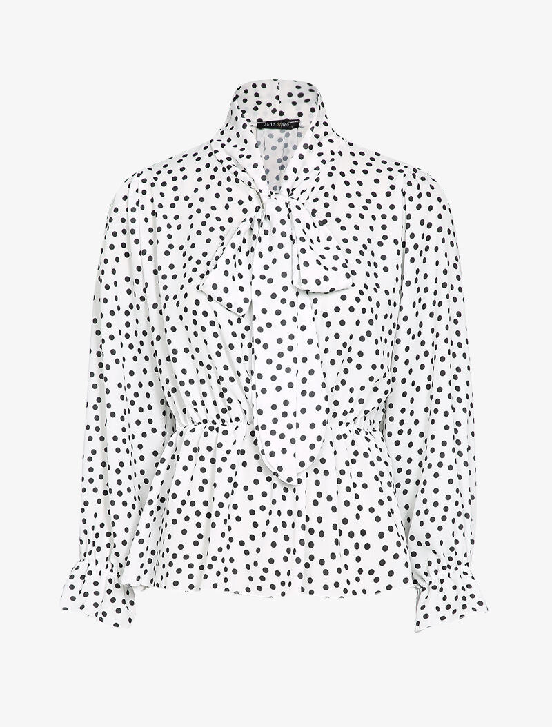 Blouse péplum à imprimé à pois - Blanc - 4