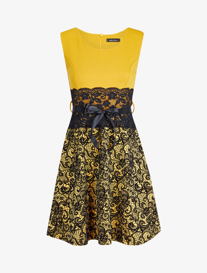 Robe patineuse à broderie - Moutarde - 2