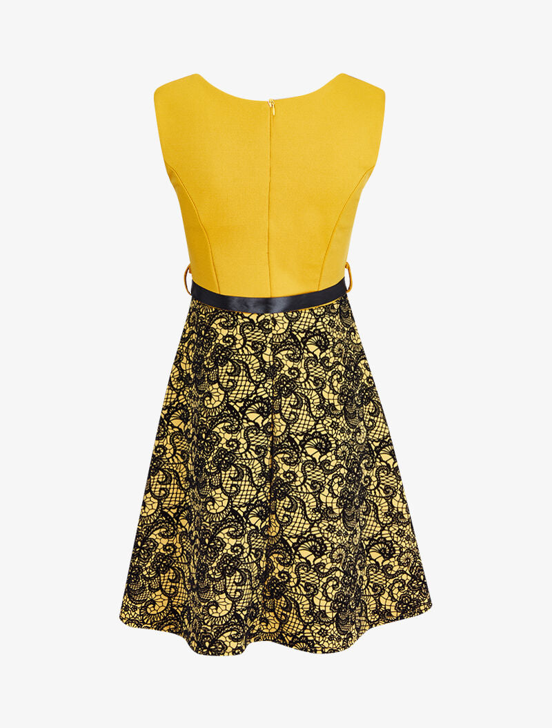 Robe patineuse à broderie - Moutarde - 3