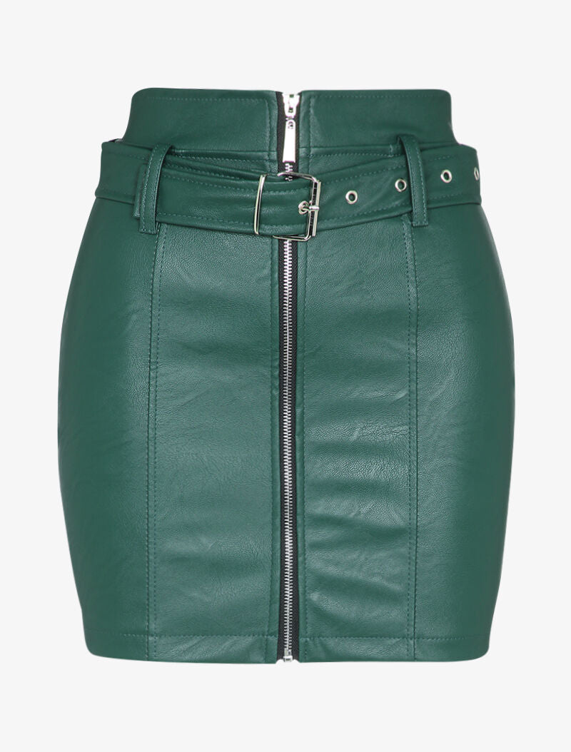 Mini jupe crayon à zip en simili - Vert sapin - 1
