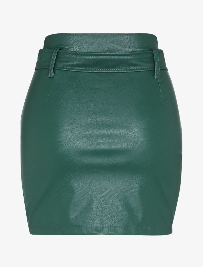 Mini jupe crayon à zip en simili - Vert sapin - 2