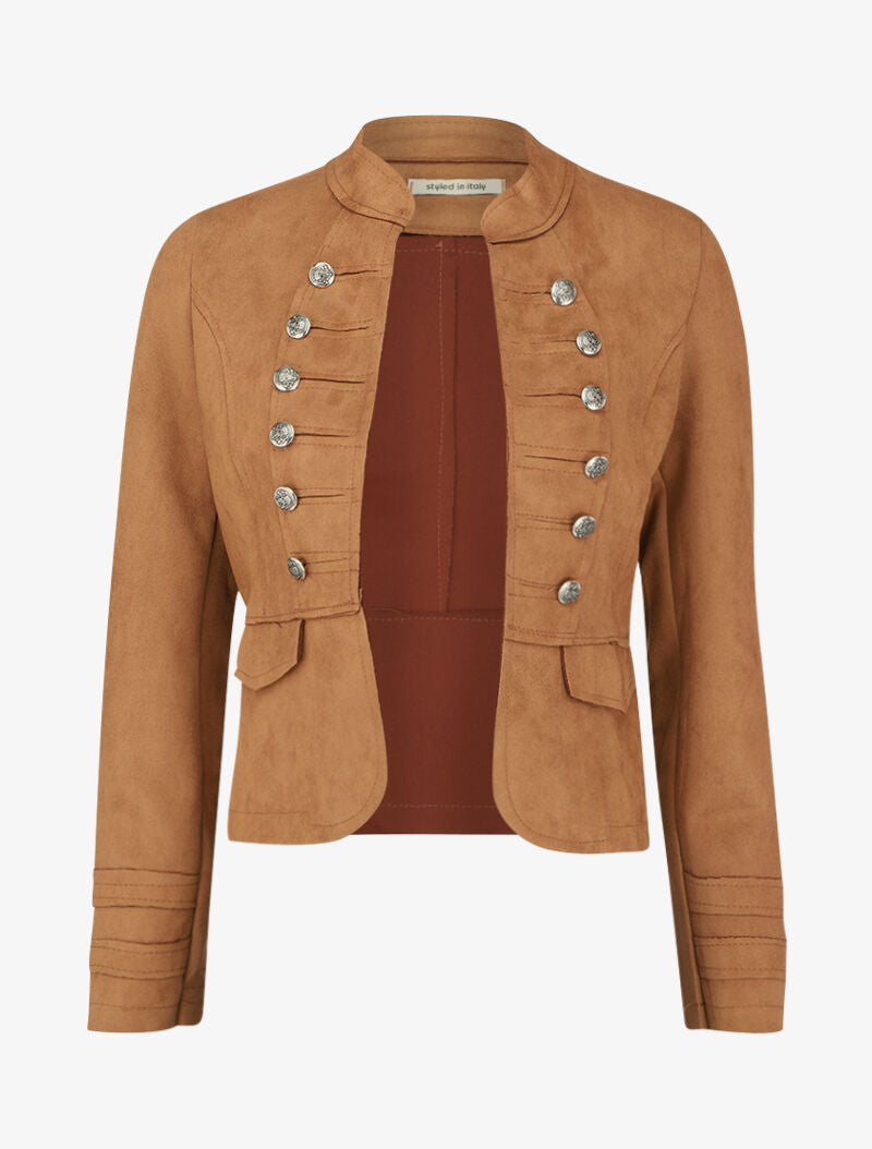 Veste courte en suédine style officier - Camel - 1