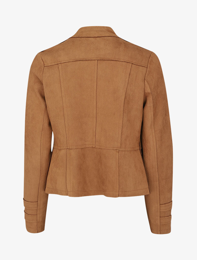 Veste courte en suédine style officier - Camel - 2