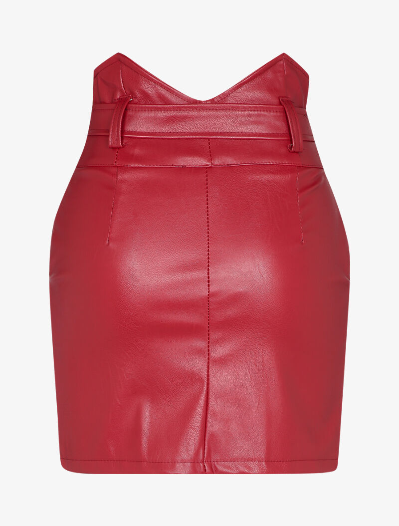 Jupe courte en simili à taille empire asymétrique - Rouge - 2