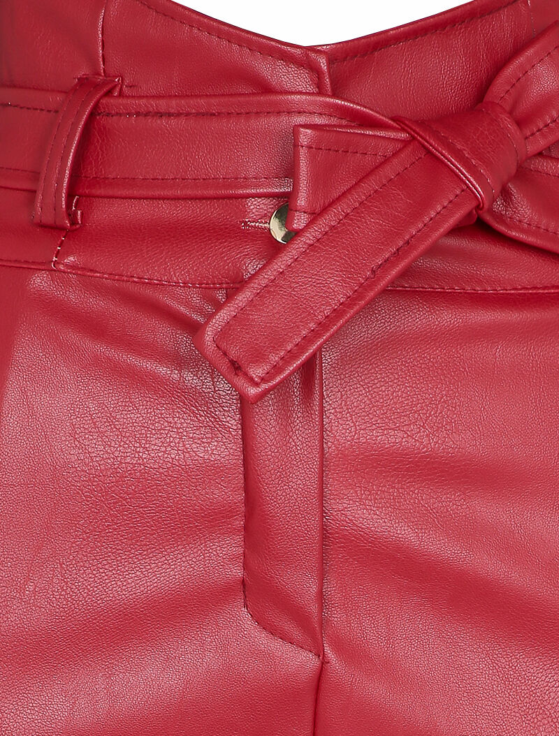 Jupe courte en simili à taille empire asymétrique - Rouge - 3