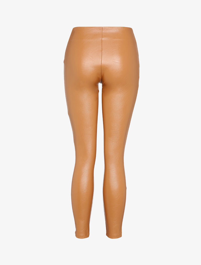 Legging en simili taille haute zippé - Camel - 2