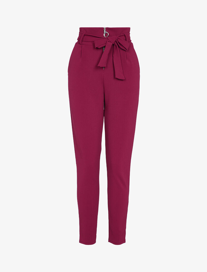 Pantalon carotte zippé à taille empire - Bordeaux - 4