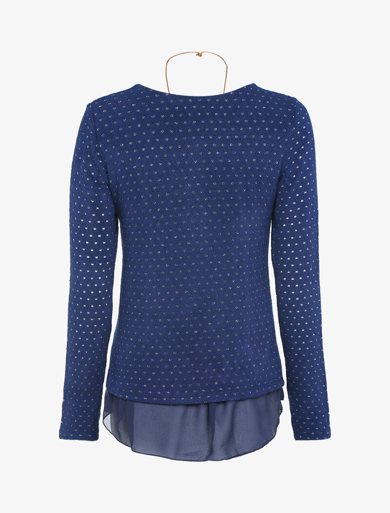 Pull à détail argenté et doublure en voile - Bleu - 3