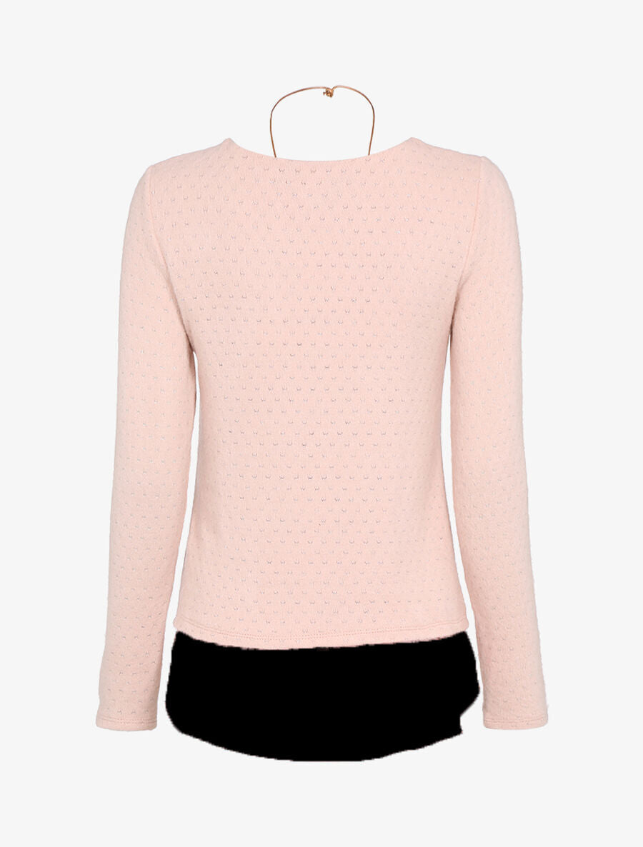 Pull à détail argenté et doublure en voile - Rose - 3