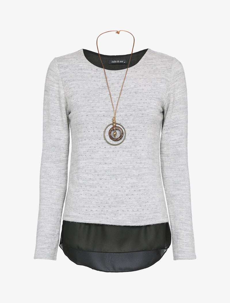 Pull à détail argenté et doublure en voile - Gris chiné - 1