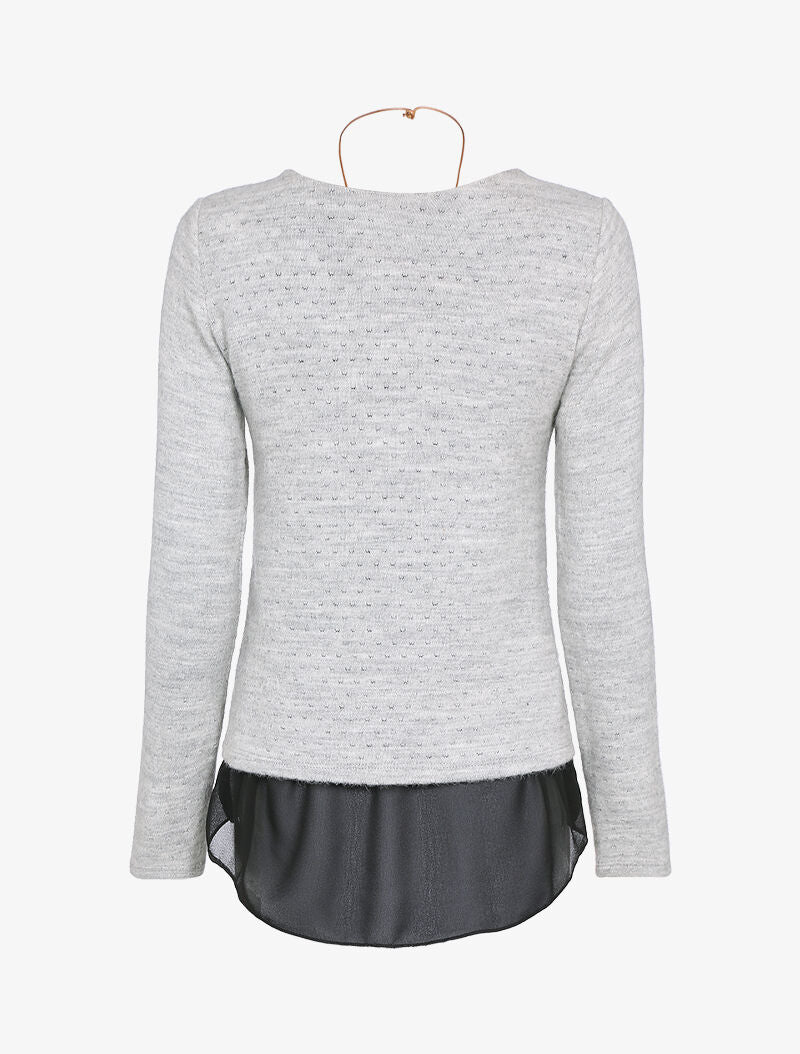 Pull à détail argenté et doublure en voile - Gris chiné - 2