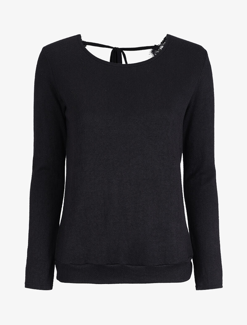 Pull à dos ouvert à détails dentelle - Noir - 4