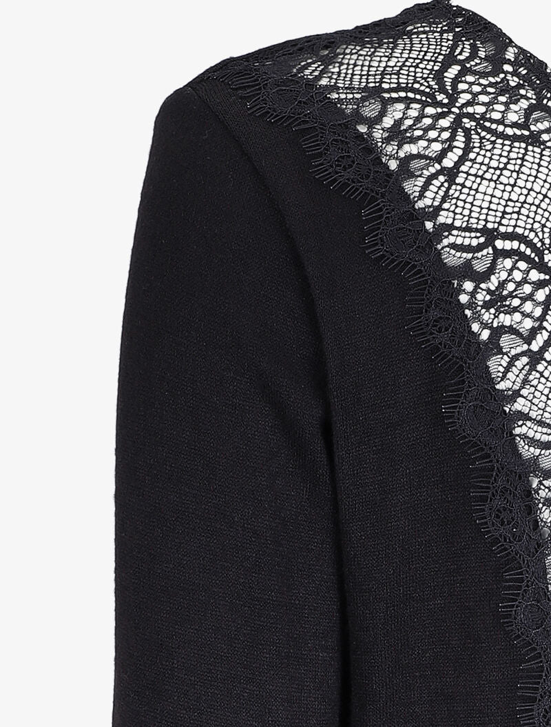 Pull à dos ouvert à détails dentelle - Noir - 3