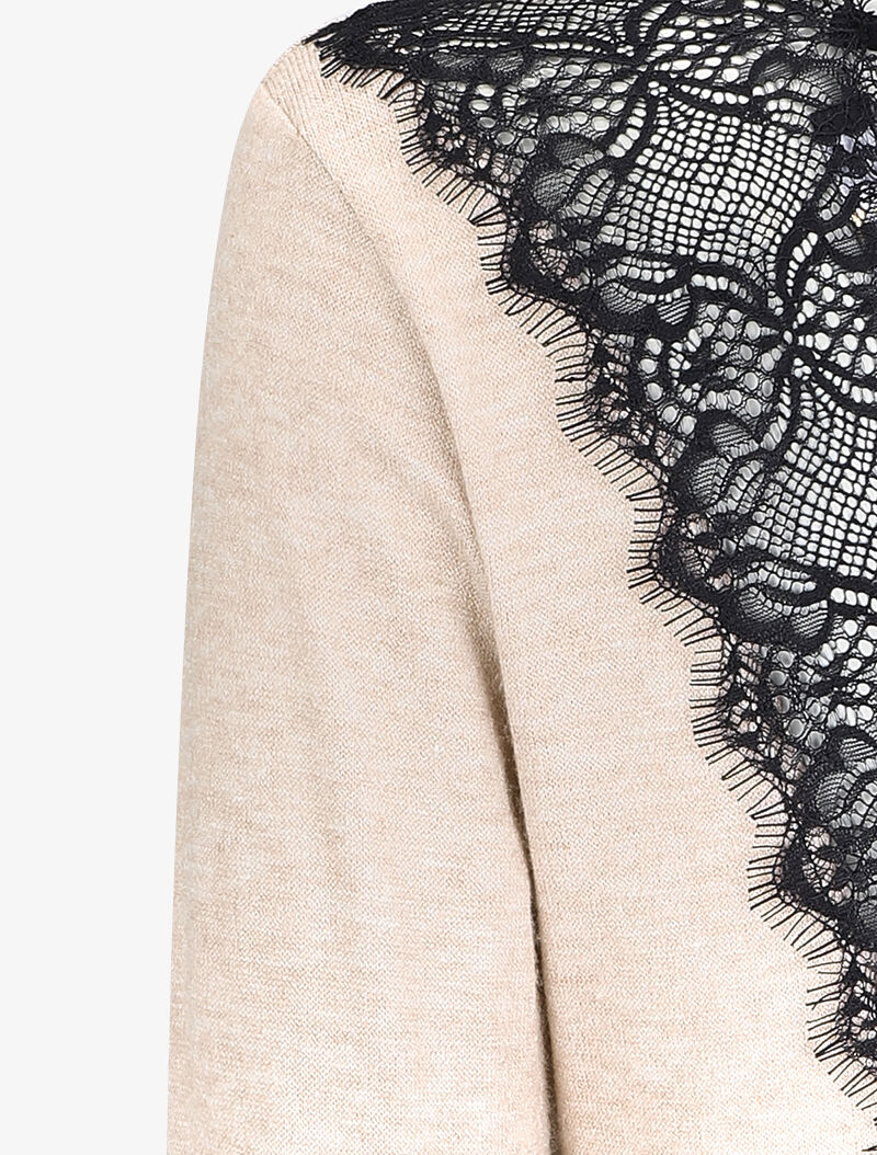 Pull à dos ouvert à détails dentelle - Beige - 3