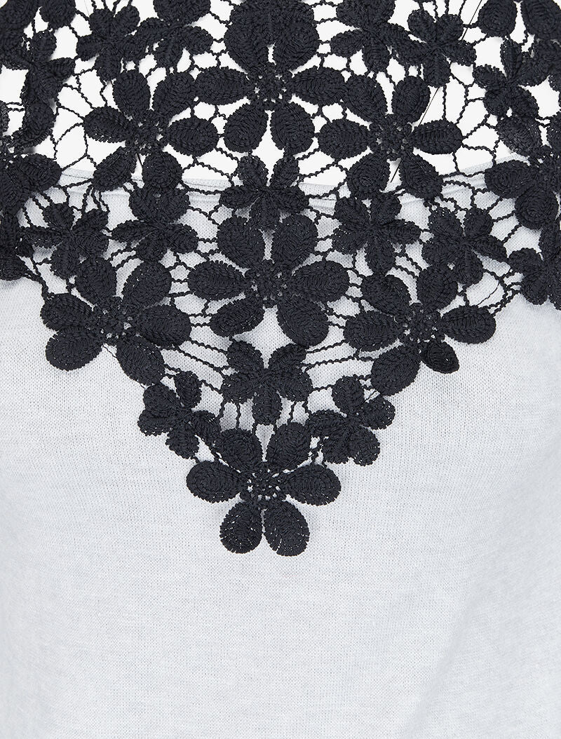 Pull à épaules dénudées et plastron dentelle - Gris clair - 4