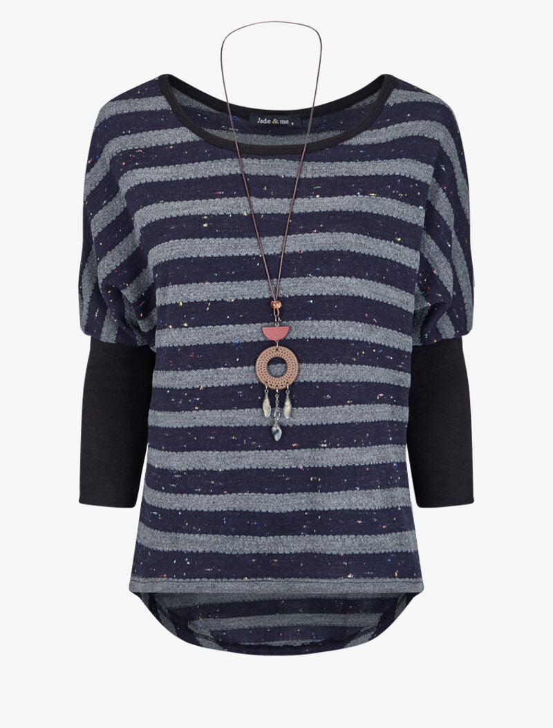 Pull marinière dolman à dos long - Marine - 4