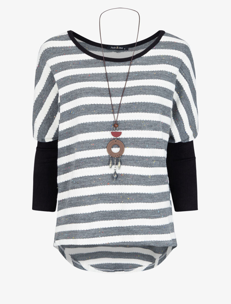 Pull marinière dolman à dos long - Gris - 1