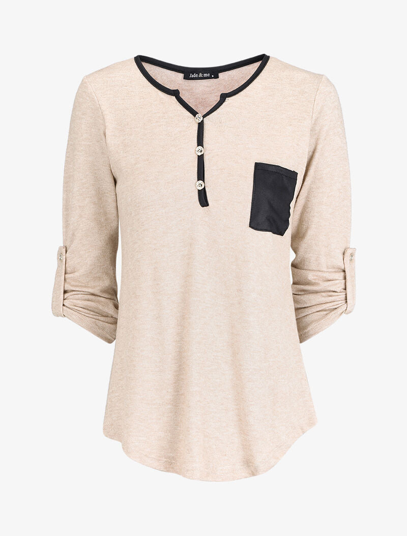 Pull à col tunisien et manches rabattables - Beige - 4