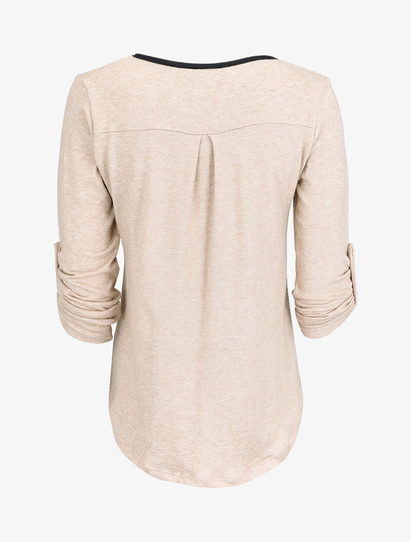 Pull à col tunisien et manches rabattables - Beige - 2