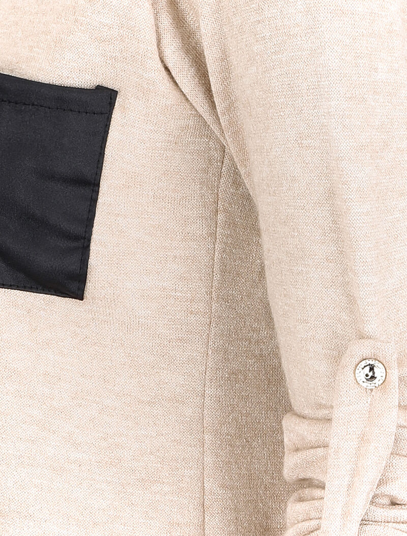Pull à col tunisien et manches rabattables - Beige - 3