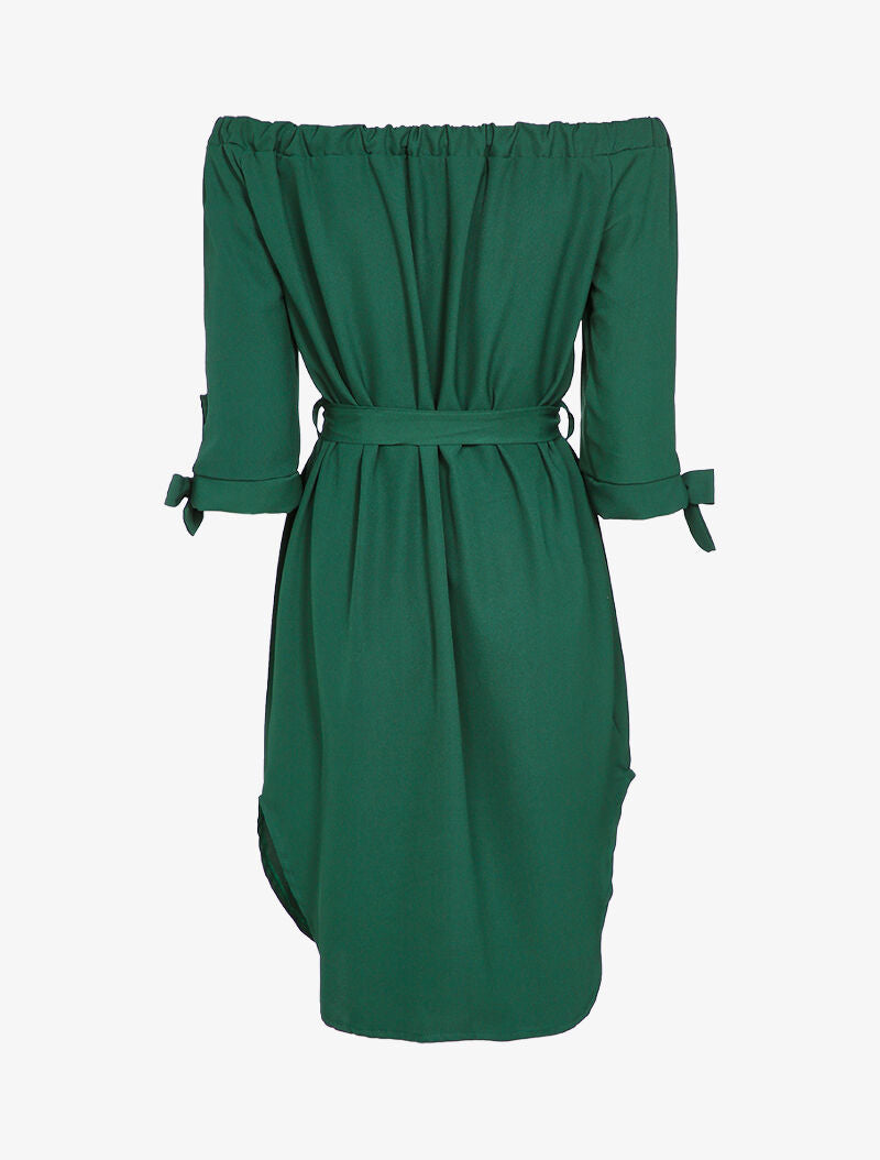 Robe boutonnée à encolure bardot - Vert sapin - 3