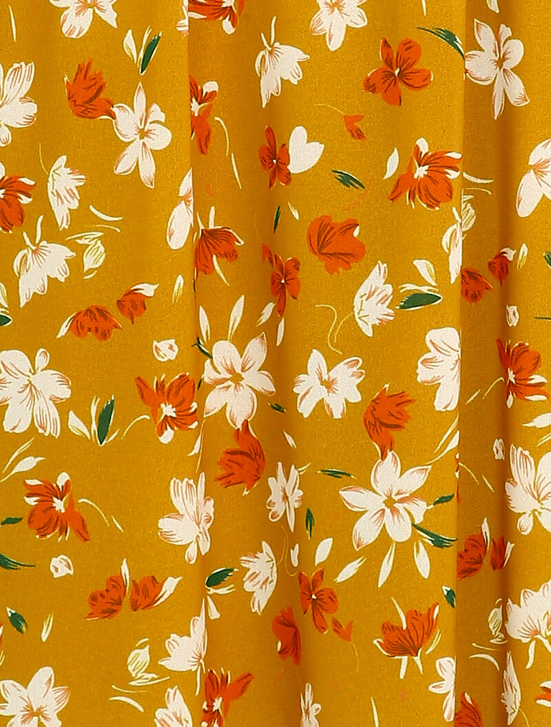 Robe imprimé fleur de lys à col lavallière - Moutarde - 3