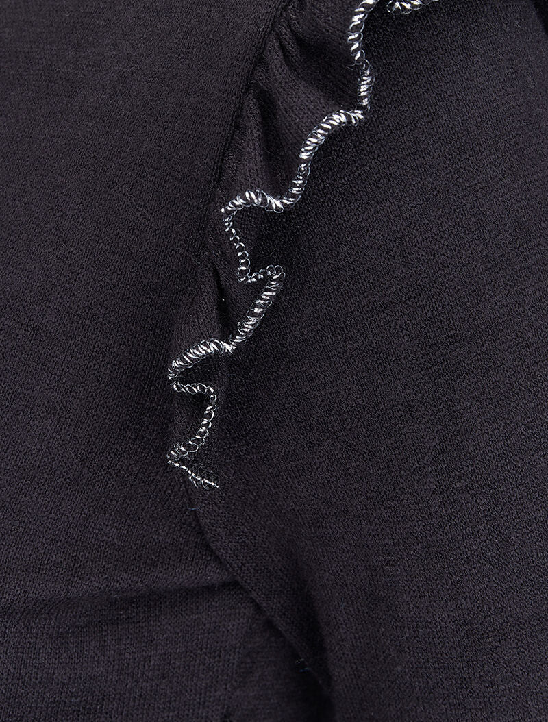 Pull fin à épaules volantées et à liserés lamés - Noir - 3