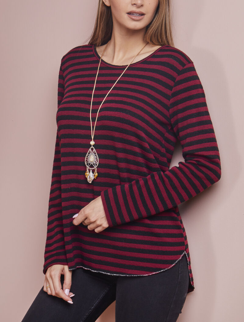 Pull marinière à dos long - Bordeaux - 5