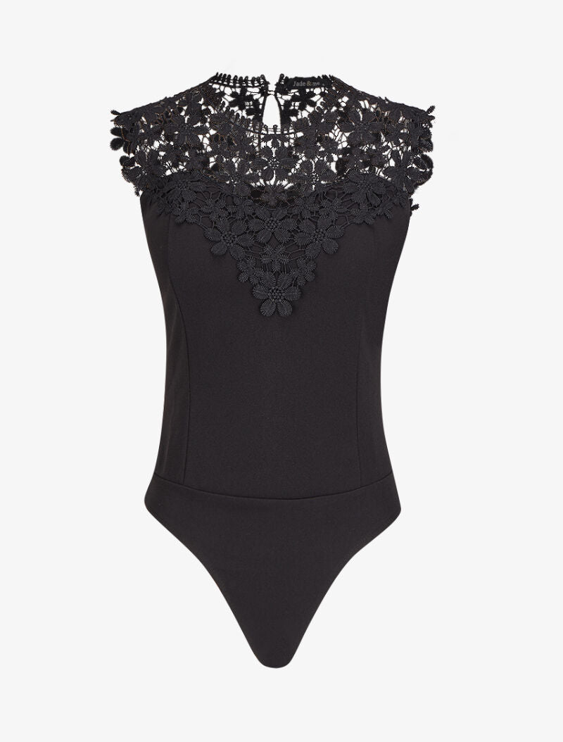 Body à plastron en dentelle - Noir - 4
