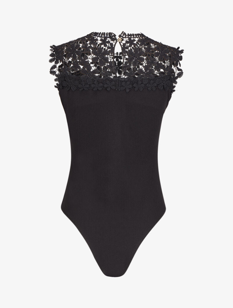 Body à plastron en dentelle - Noir - 2