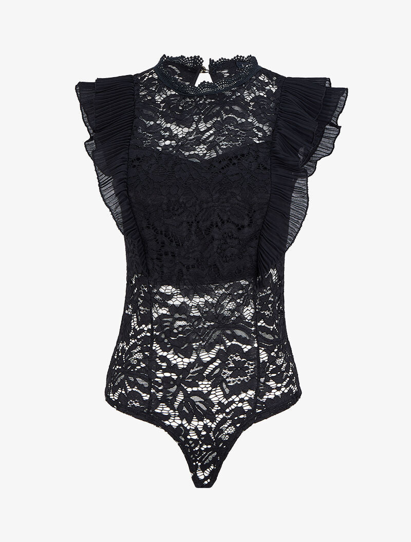 Body volanté en dentelle - Noir - 1