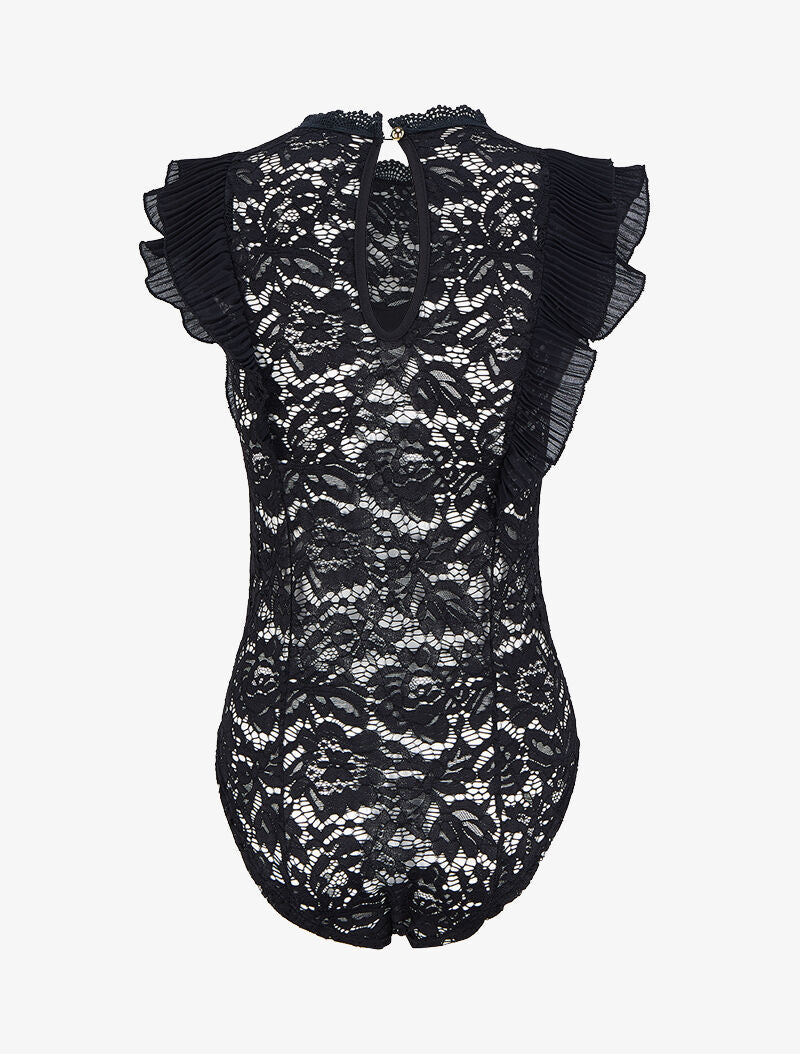 Body volanté en dentelle - Noir - 2