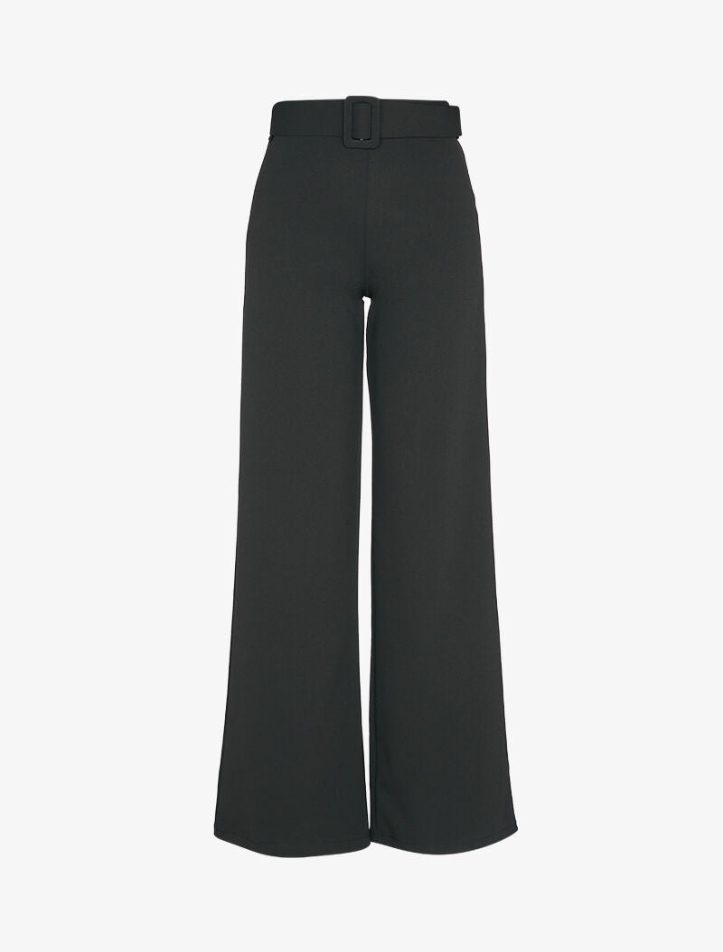 Pantalon droit extra long à ceinture à boucle carrée - Noir - 3