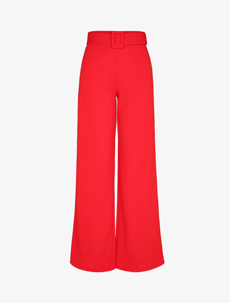 Pantalon droit extra long à ceinture à boucle carrée - Rouge - 3