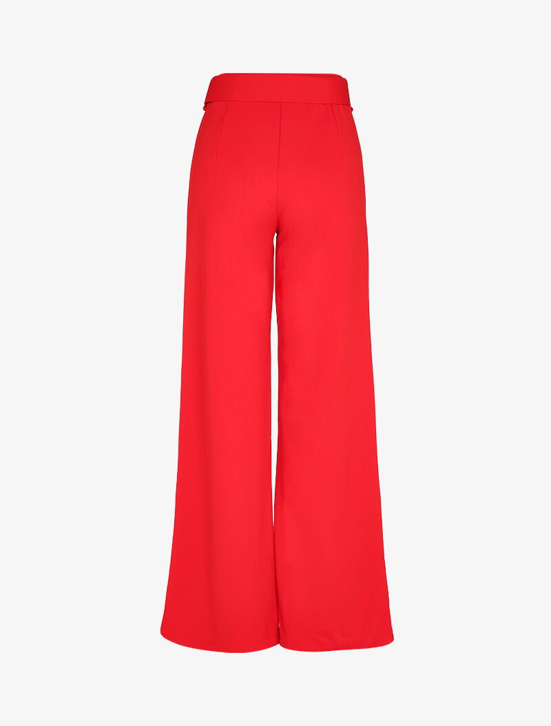 Pantalon droit extra long à ceinture à boucle carrée - Rouge - 2