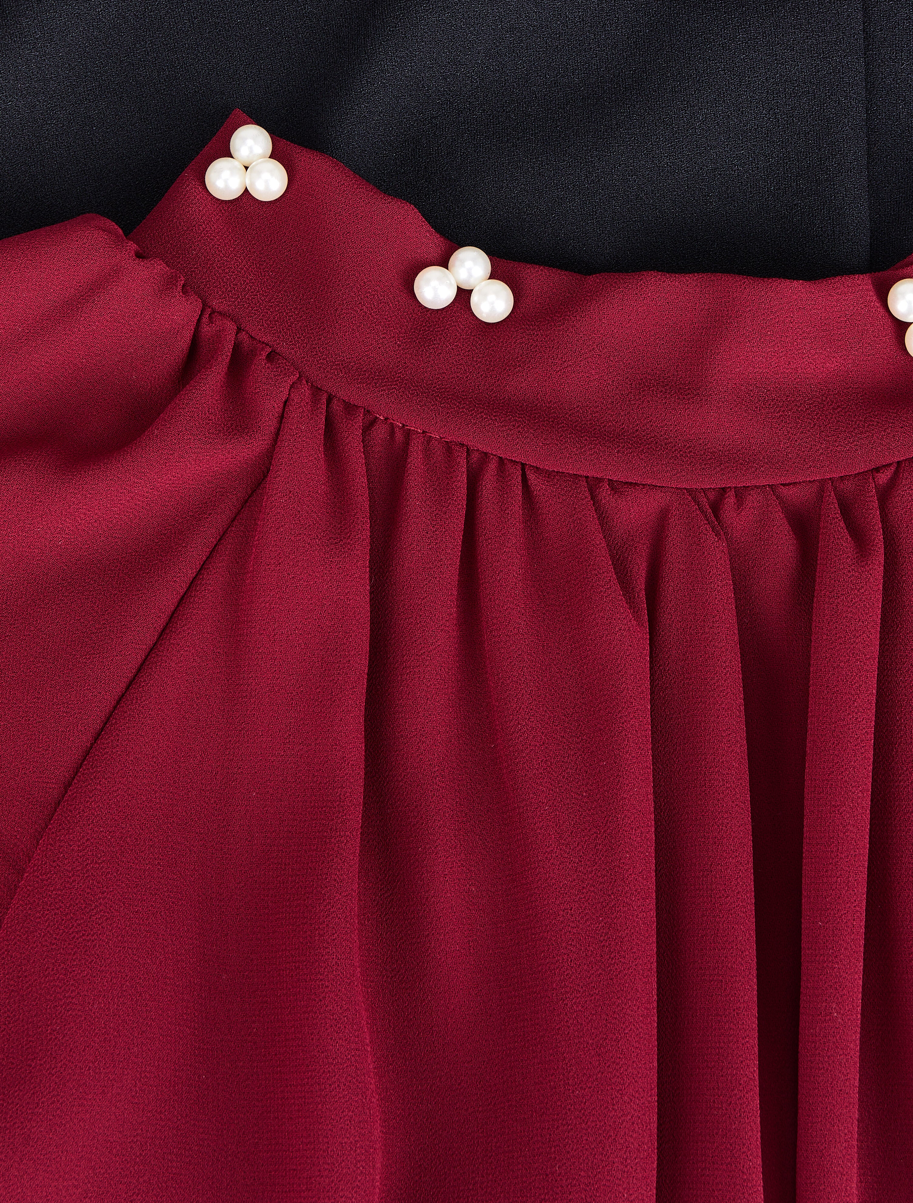 Robe bi-matière ornée de perles - Bordeaux/noir - 3