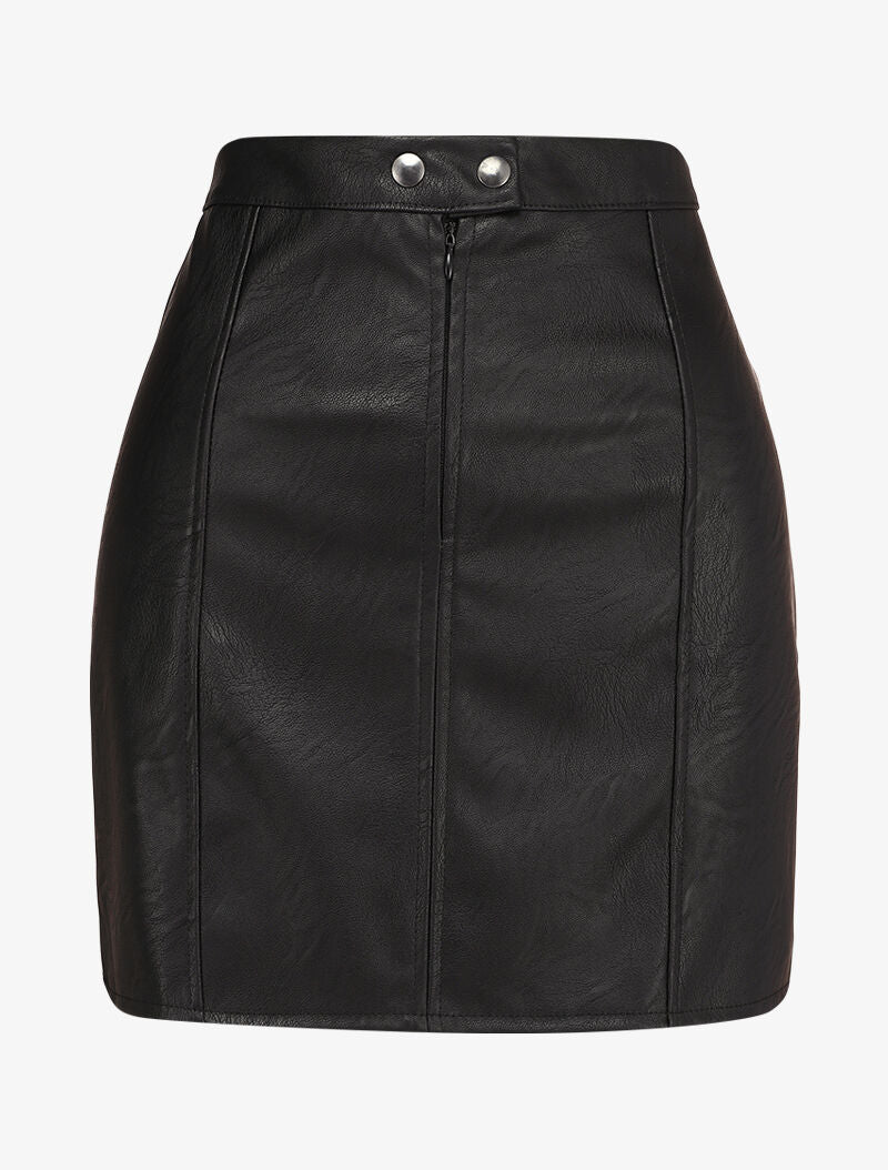 Jupe en simili à taille boutonnée - Noir - 1