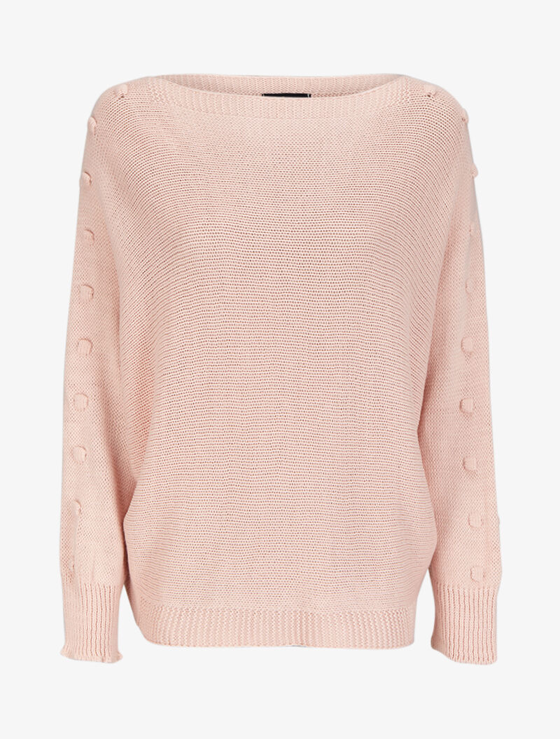 Pull à manches raglan à pompons - Rose pâle - 1
