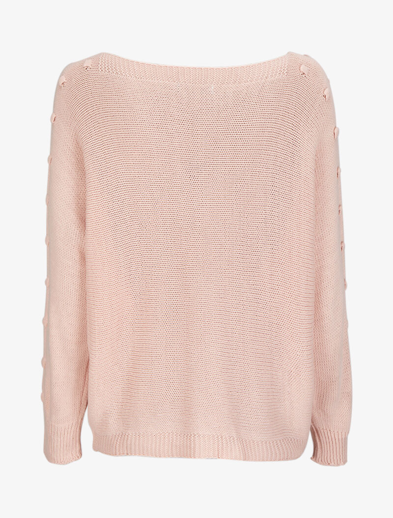 Pull à manches raglan à pompons - Rose pâle - 2
