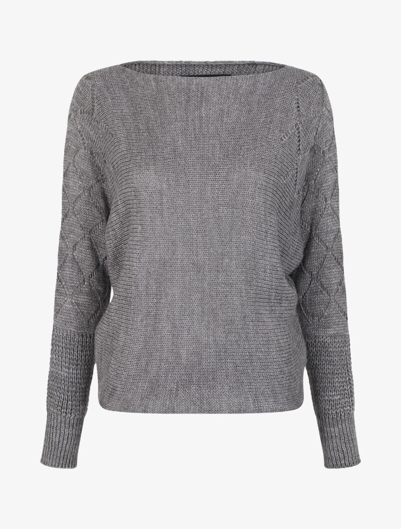 Pull à col bateau en maille stylisée - Gris foncé - 1