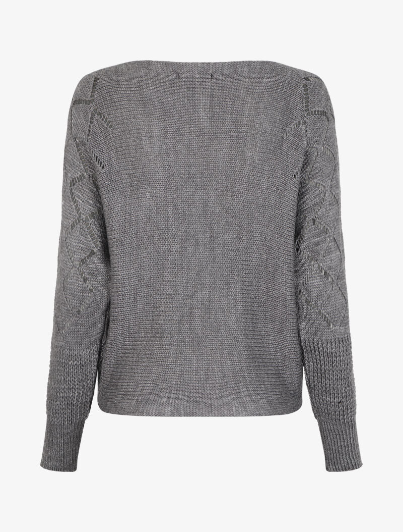 Pull à col bateau en maille stylisée - Gris foncé - 2