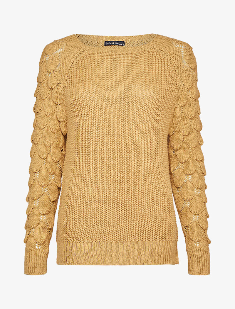 Pull à manches en maille effet écailles - Camel - 1