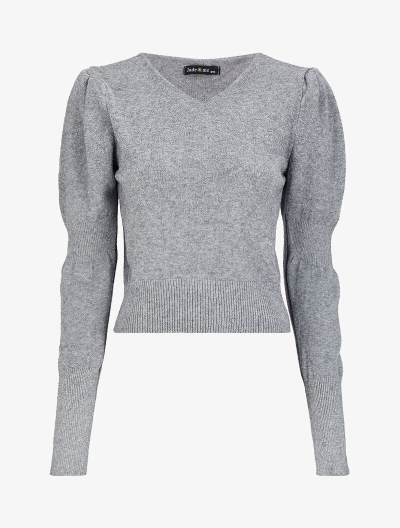 Pull court à manches gigot - Gris chiné - 1