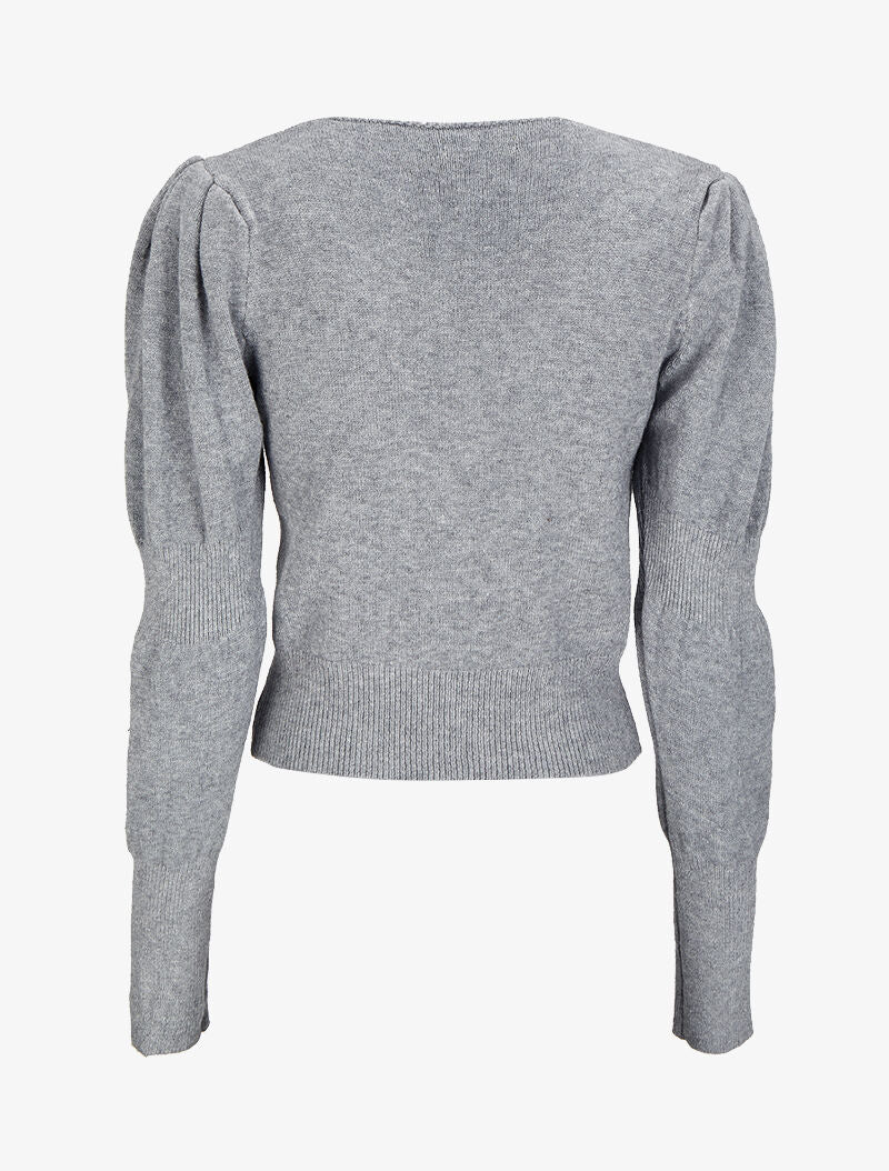 Pull court à manches gigot - Gris chiné - 2