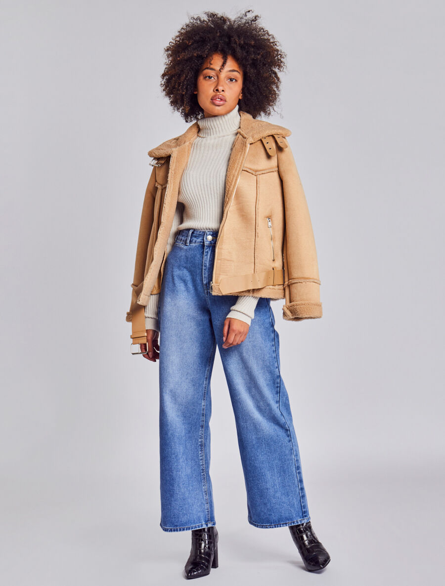 Pull côtelé moulant à col roulé - Écru - 6