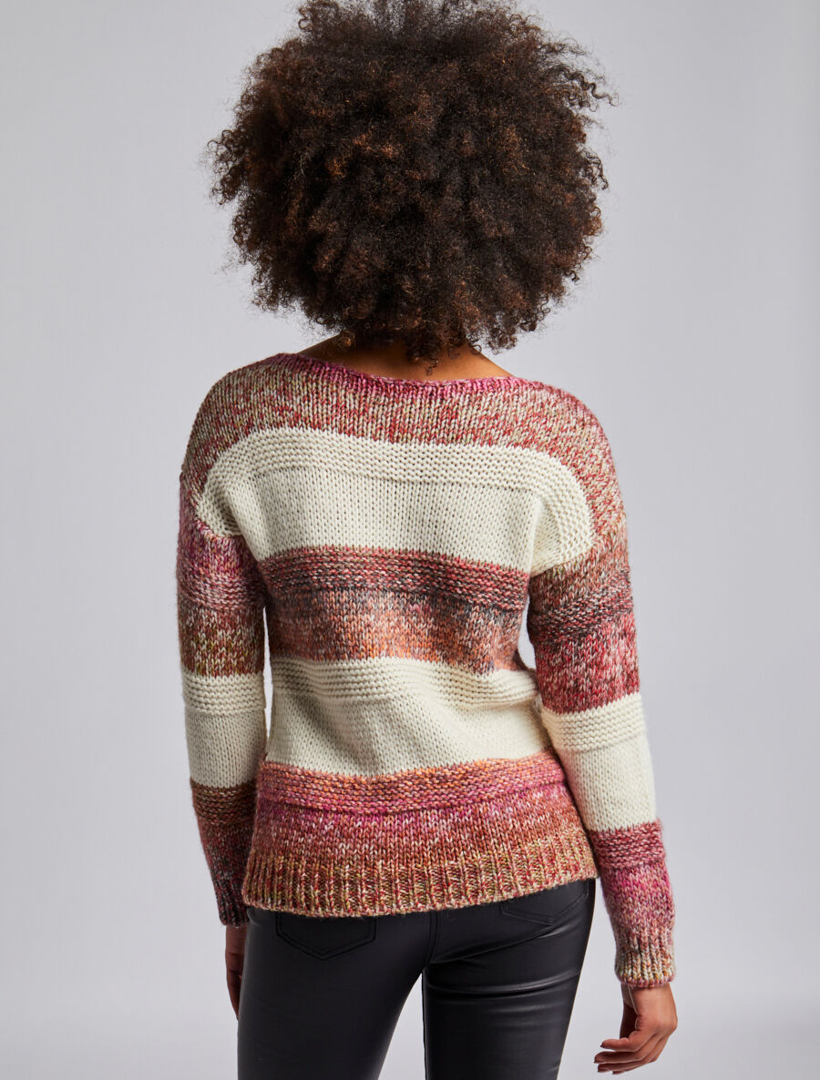 Pull en maille épaisse à rayures - Rose - 5