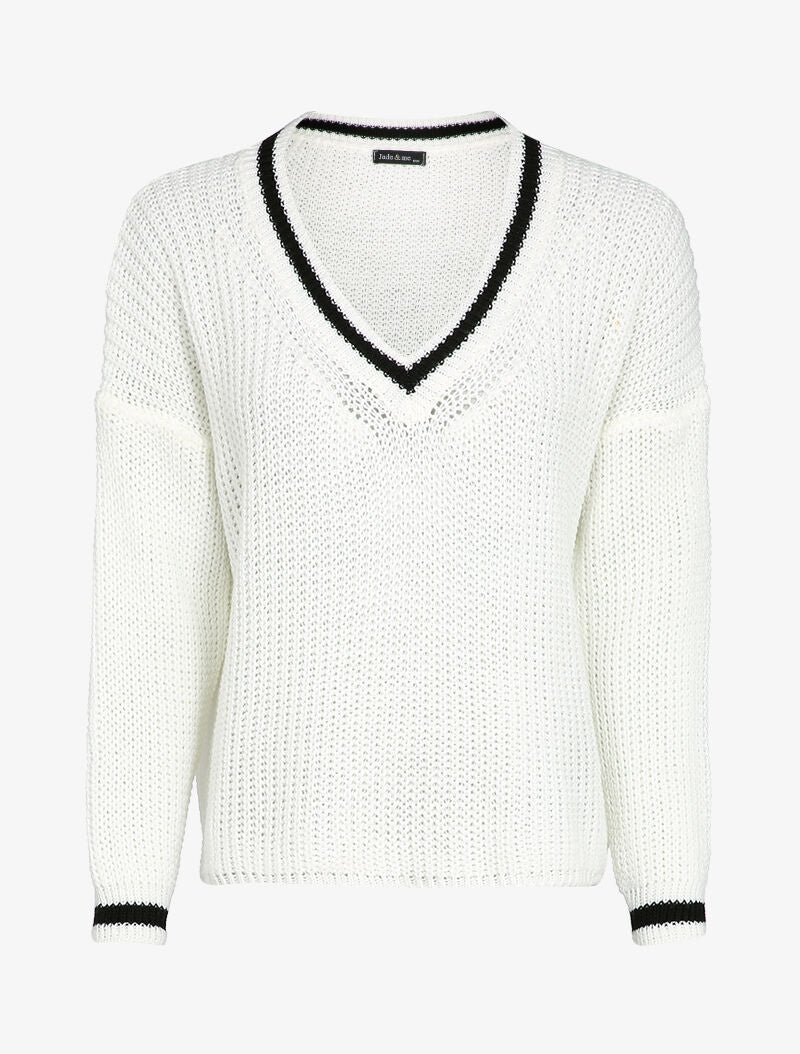 Pull oversize en maille tressée - Blanc/noir - 4
